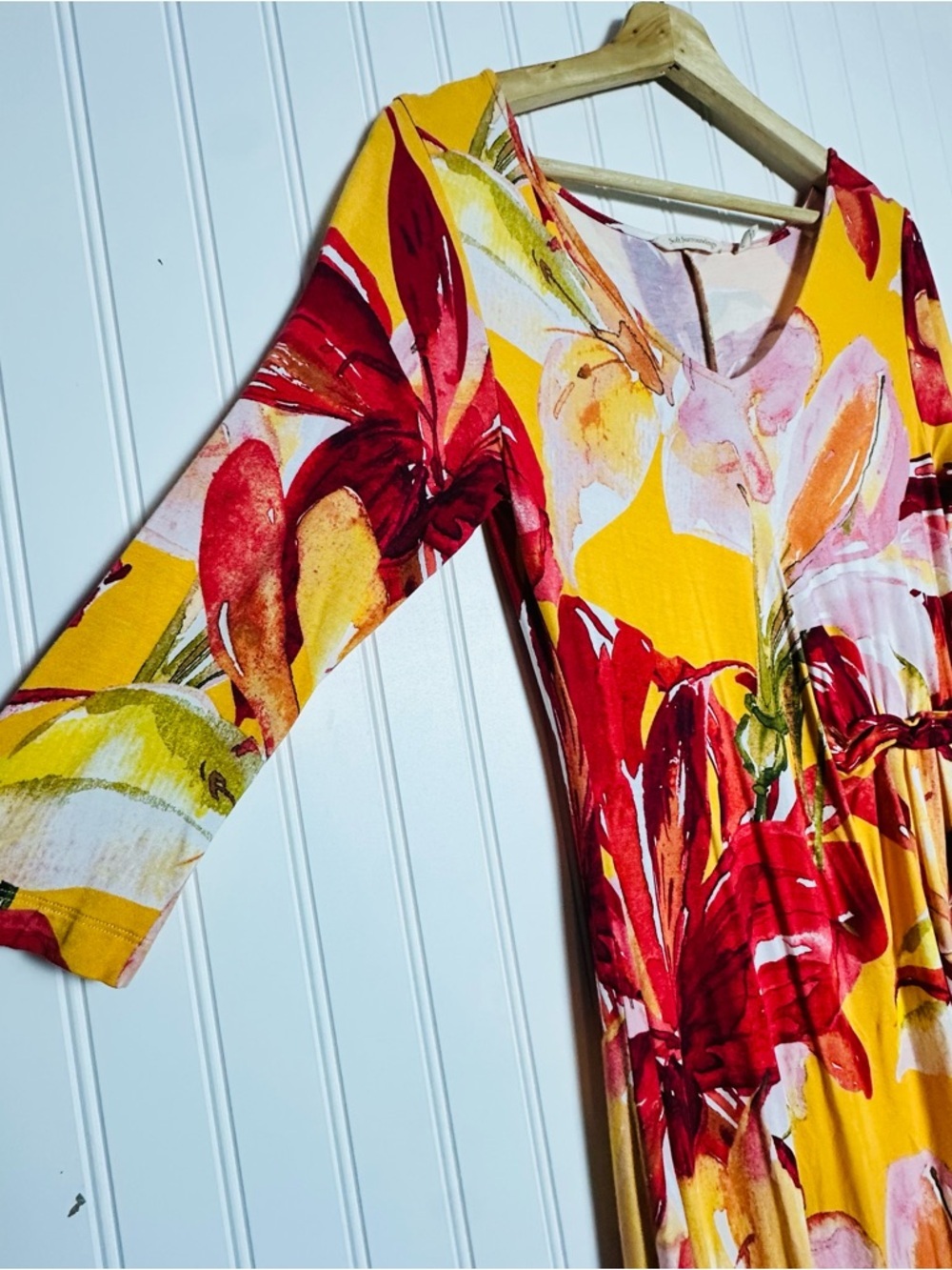 Soft Surroundings ELIA Dress Apricot Floral 3/4 Sleeve Floral S V-neckline - Picture 7 of 14